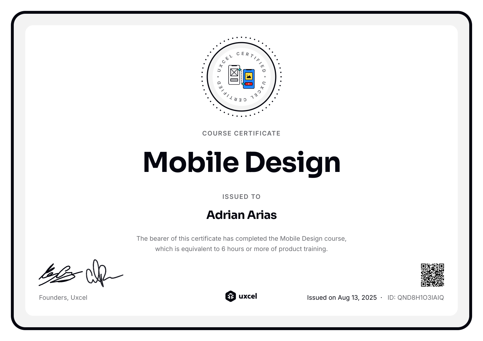 Adrian Arias's certificate